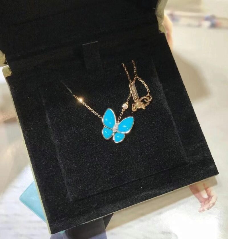 Van Cleef & Arpels VCARP7UP00 Two Butterfly pendant Yellow gold Diamond Turquoise Necklace 15