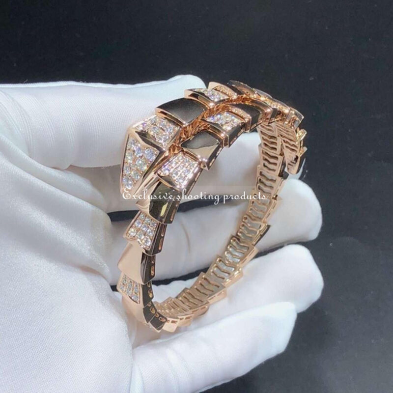 Bulgari Serpenti Viper BR855312 Diamond 18K Rose Gold One-Coil Bracelet 13