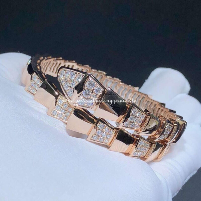Bulgari Serpenti Viper BR855312 Diamond 18K Rose Gold One-Coil Bracelet 12