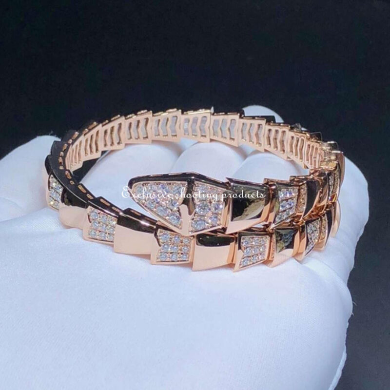Bulgari Serpenti Viper BR855312 Diamond 18K Rose Gold One-Coil Bracelet 11
