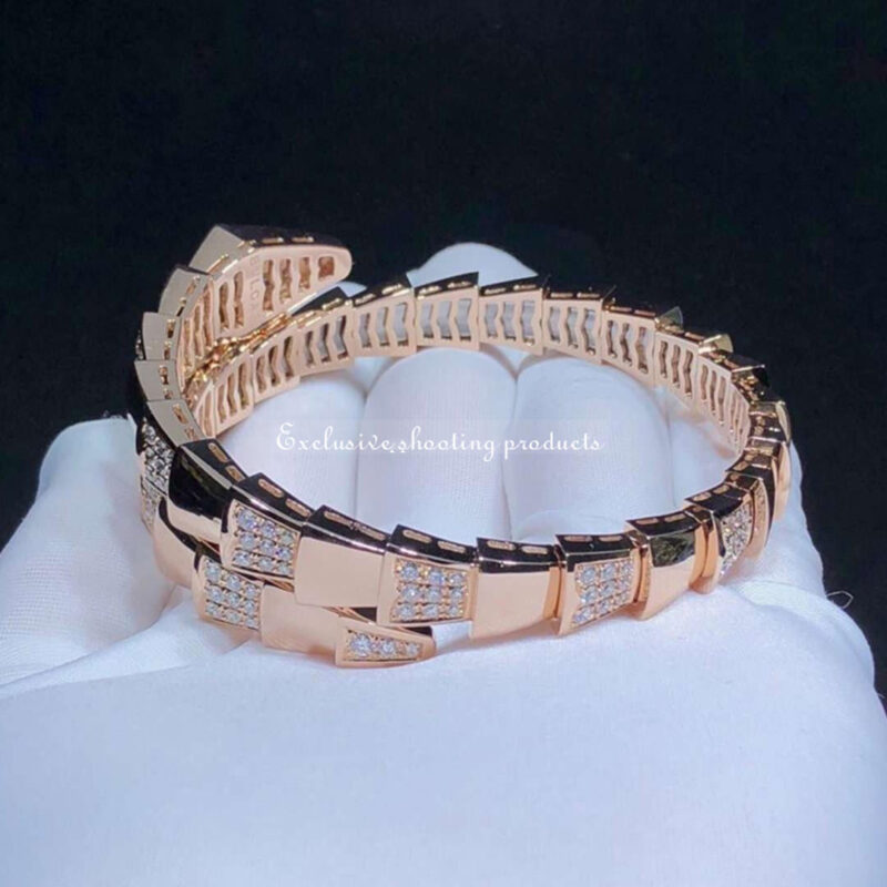 Bulgari Serpenti Viper BR855312 Diamond 18K Rose Gold One-Coil Bracelet 9