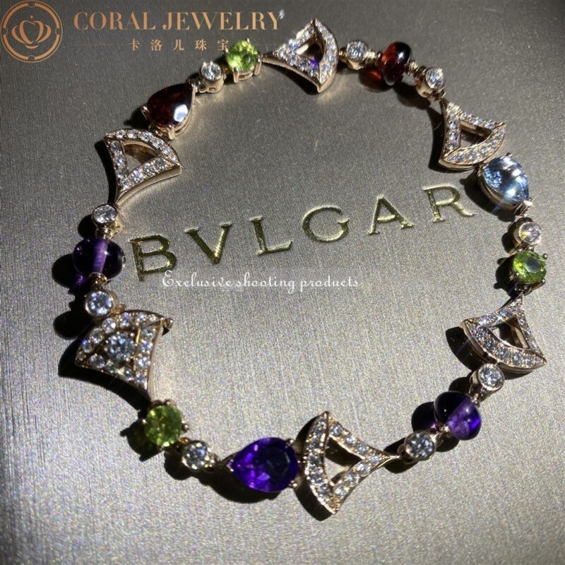 Bulgari 355618 Divas’ Dream Bracelet Rose Gold With Amethyst Blue Topaz Peridot Pink Tourmaline Rubellite Bracelet 7
