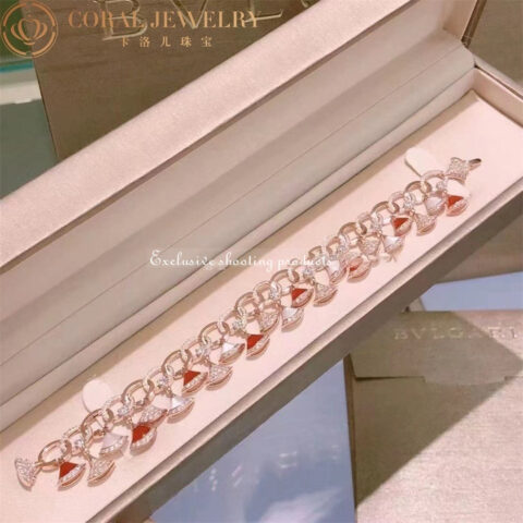 Bulgari BR858051 Divas’ Dream Bracelet Rose Gold with Carnelian Mother-of-pearl and Diamonds High Jewelry Bracelet 8