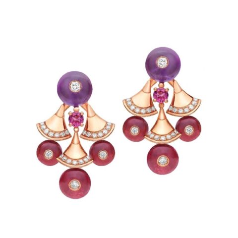 Bulgari 348357 Divas’ Dream Earrings Rose Gold with Amethysts OR856484 Rubellites and Pavé Diamonds 1
