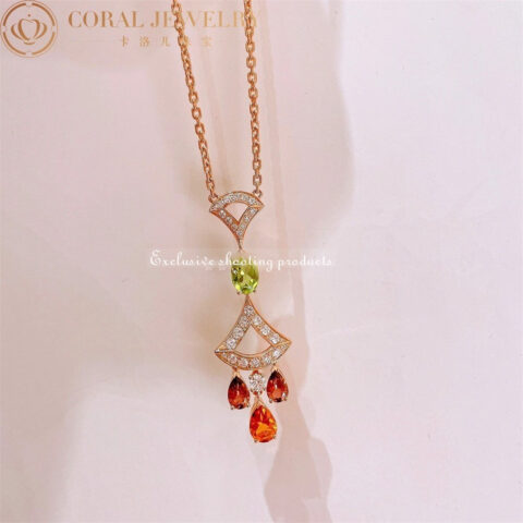 Bulgari Divas’ Dream 355613 Necklace Rose Gold Citrine Peridot Pink Tourmaline 16