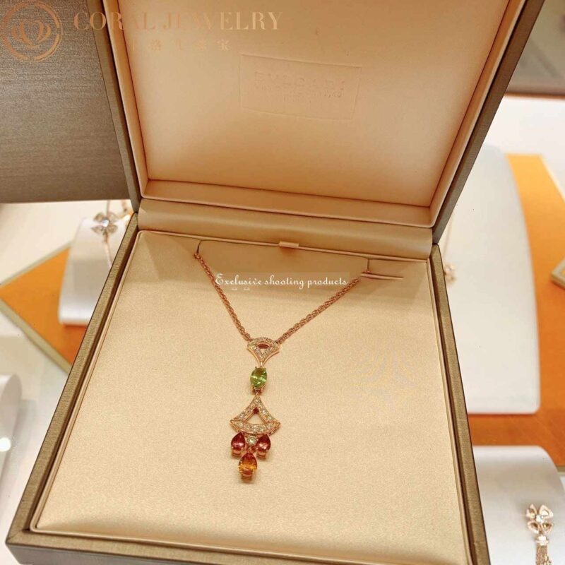 Bulgari Divas’ Dream 355613 Necklace Rose Gold Citrine Peridot Pink Tourmaline 15