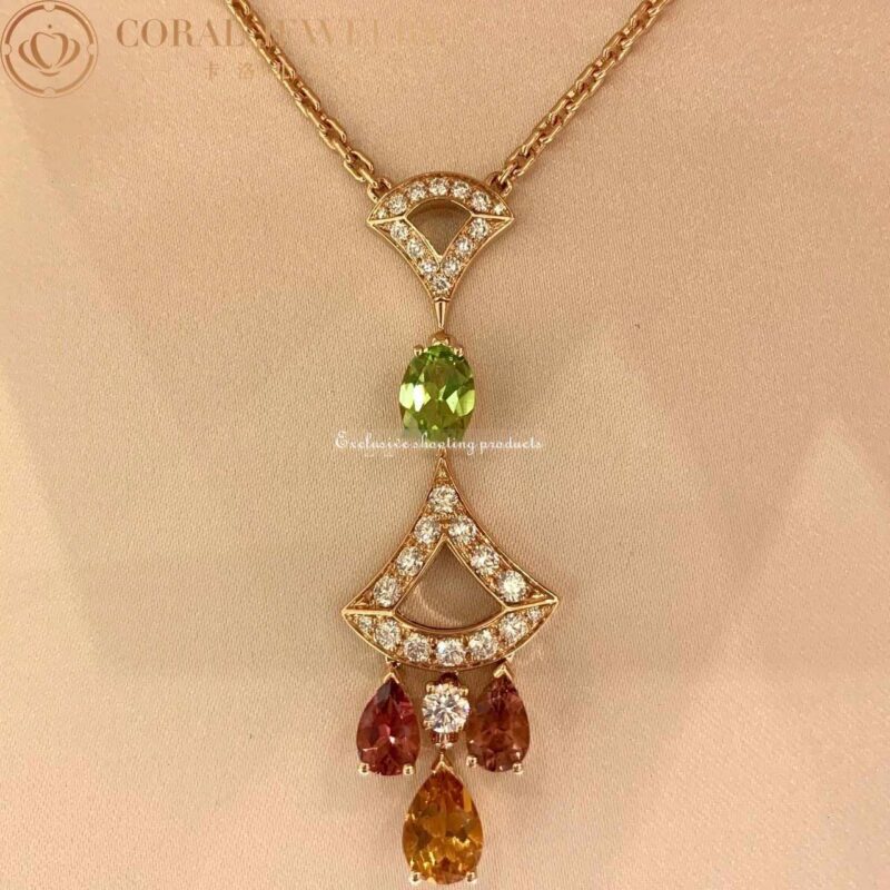 Bulgari Divas’ Dream 355613 Necklace Rose Gold Citrine Peridot Pink Tourmaline 14