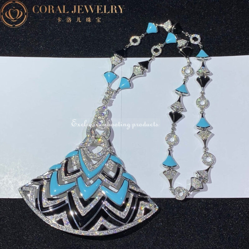 Bulgari Divas’ Dream Necklace White Gold in Turquoise with Onyx and Diamonds High Jewelry Necklace 5