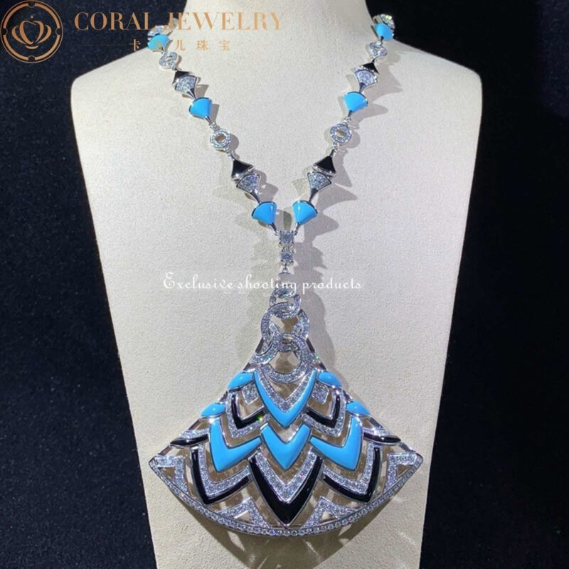 Bulgari Divas’ Dream Necklace White Gold in Turquoise with Onyx and Diamonds High Jewelry Necklace 4