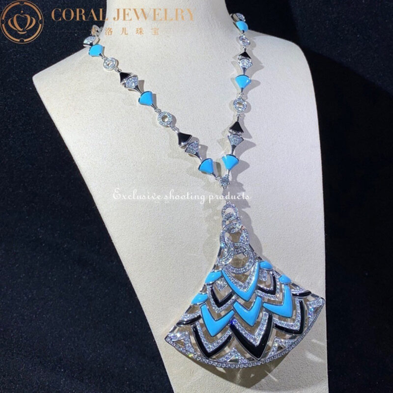 Bulgari Divas’ Dream Necklace White Gold in Turquoise with Onyx and Diamonds High Jewelry Necklace 3