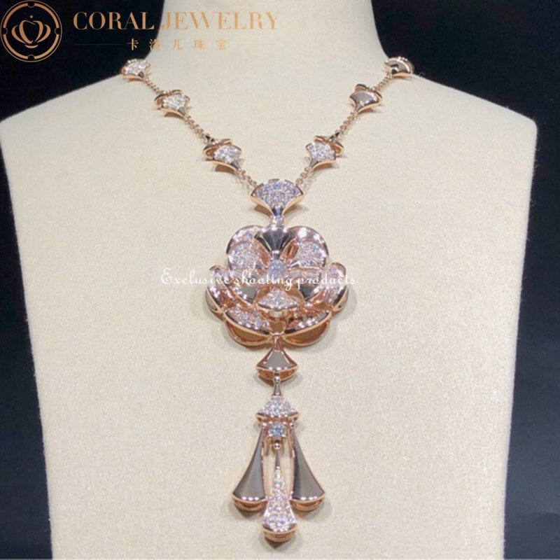 Bulgari Divas’ Dream CL856457 Necklace Rose Gold Set Diamonds Flower Necklace 9