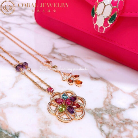 Bulgari Divas’ Dream 355617 Necklace Rose Gold Set with Coloured Gemstones and Pavé Diamonds 8