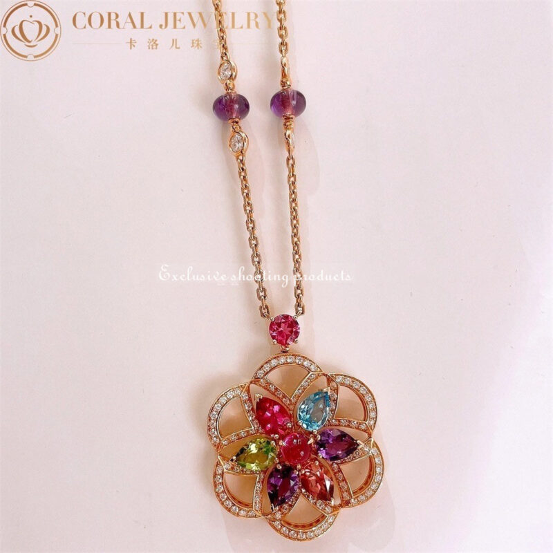 Bulgari Divas’ Dream 355617 Necklace Rose Gold Set with Coloured Gemstones and Pavé Diamonds 7