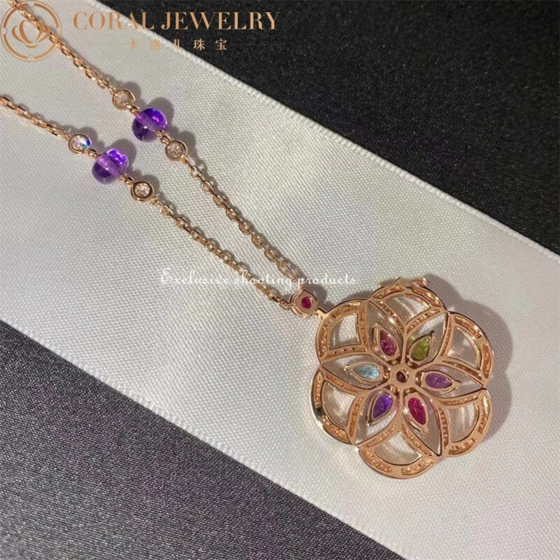 Bulgari Divas’ Dream 355617 Necklace Rose Gold Set with Coloured Gemstones and Pavé Diamonds 6