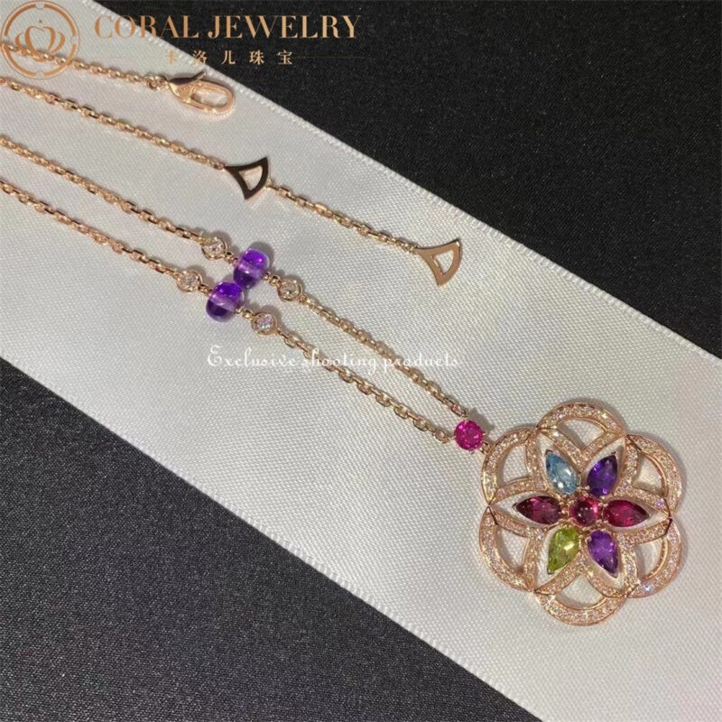 Bulgari Divas’ Dream 355617 Necklace Rose Gold Set with Coloured Gemstones and Pavé Diamonds 5