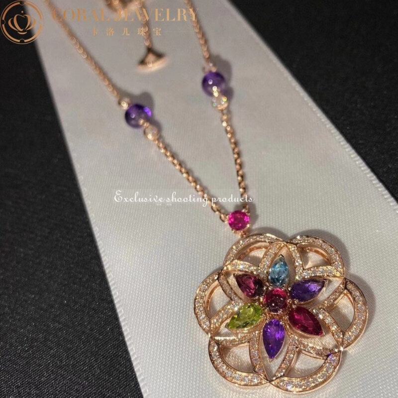 Bulgari Divas’ Dream 355617 Necklace Rose Gold Set with Coloured Gemstones and Pavé Diamonds 4