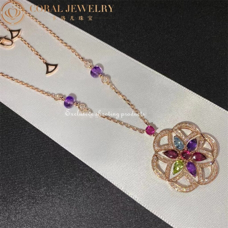 Bulgari Divas’ Dream 355617 Necklace Rose Gold Set with Coloured Gemstones and Pavé Diamonds 3