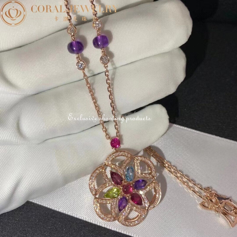 Bulgari Divas’ Dream 355617 Necklace Rose Gold Set with Coloured Gemstones and Pavé Diamonds 2