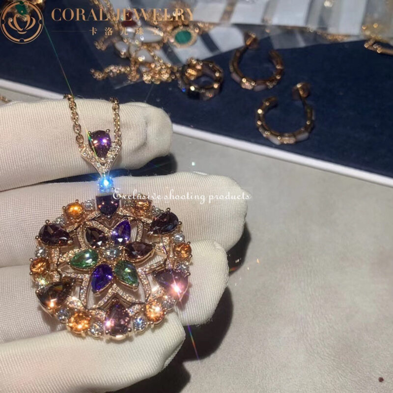 Bulgari Divas’ Dream 355907 Necklace Rose Gold Set with Coloured Gemstones and Pavé Diamonds 4