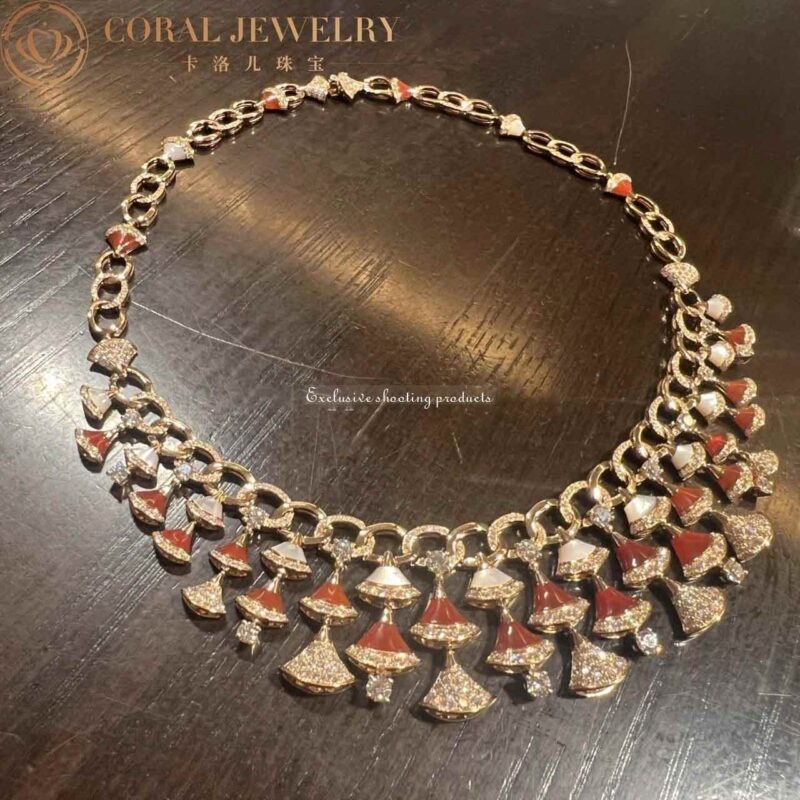 Bulgari Divas’ Dream 354092 Necklace Rose Gold with Carnelian Mother-of-pearl and Diamonds High Jewelry 5