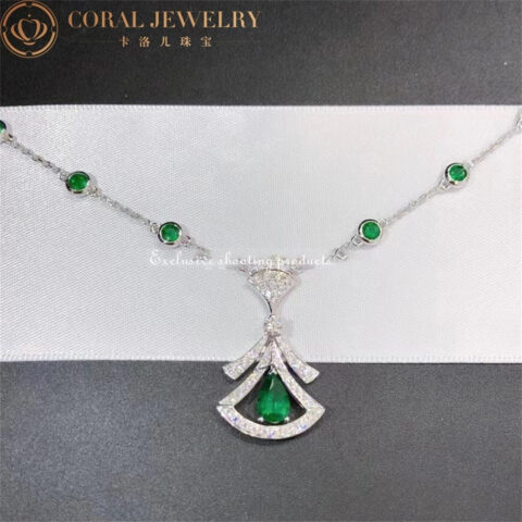 Bulgari Divas’ Dream 356955 Necklace White Gold Set Emeralds and Diamonds 10