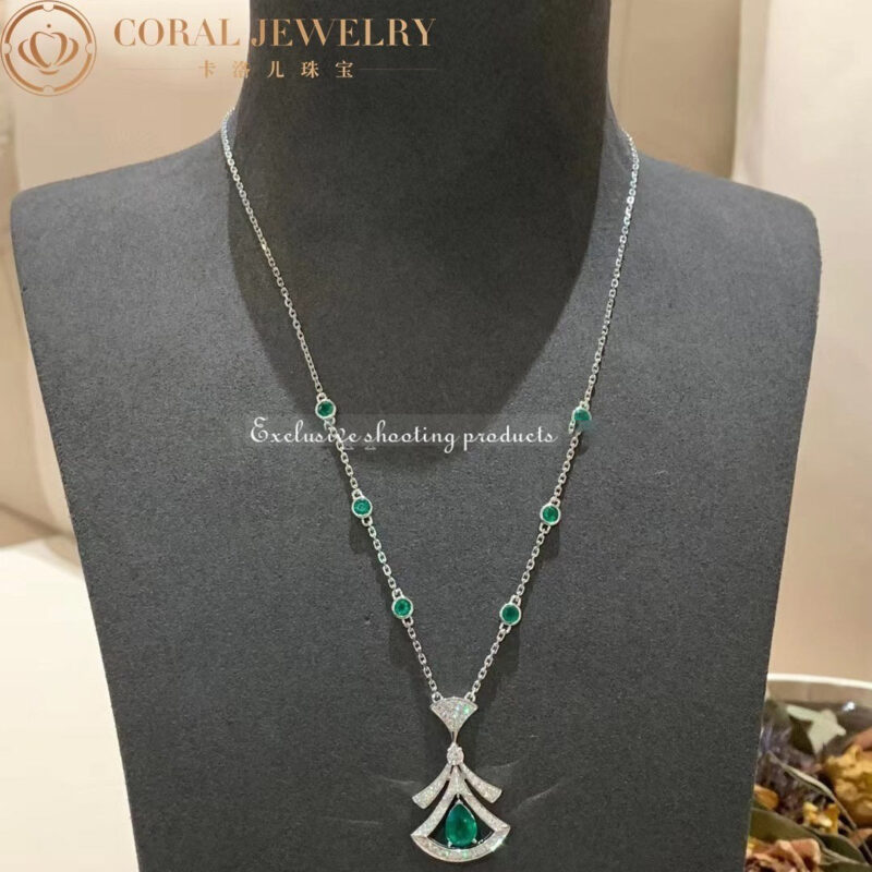 Bulgari Divas’ Dream 356955 Necklace White Gold Set Emeralds and Diamonds 5