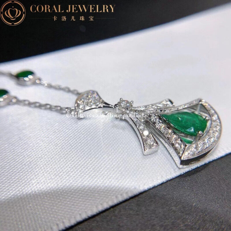 Bulgari Divas’ Dream 356955 Necklace White Gold Set Emeralds and Diamonds 8