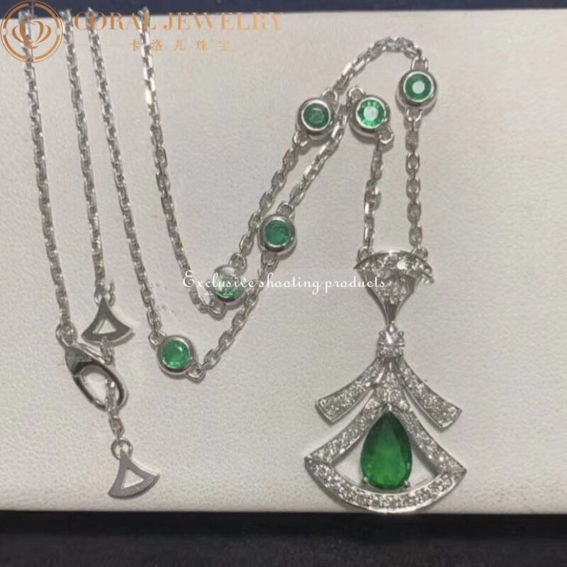 Bulgari Divas’ Dream 356955 Necklace White Gold Set Emeralds and Diamonds 7