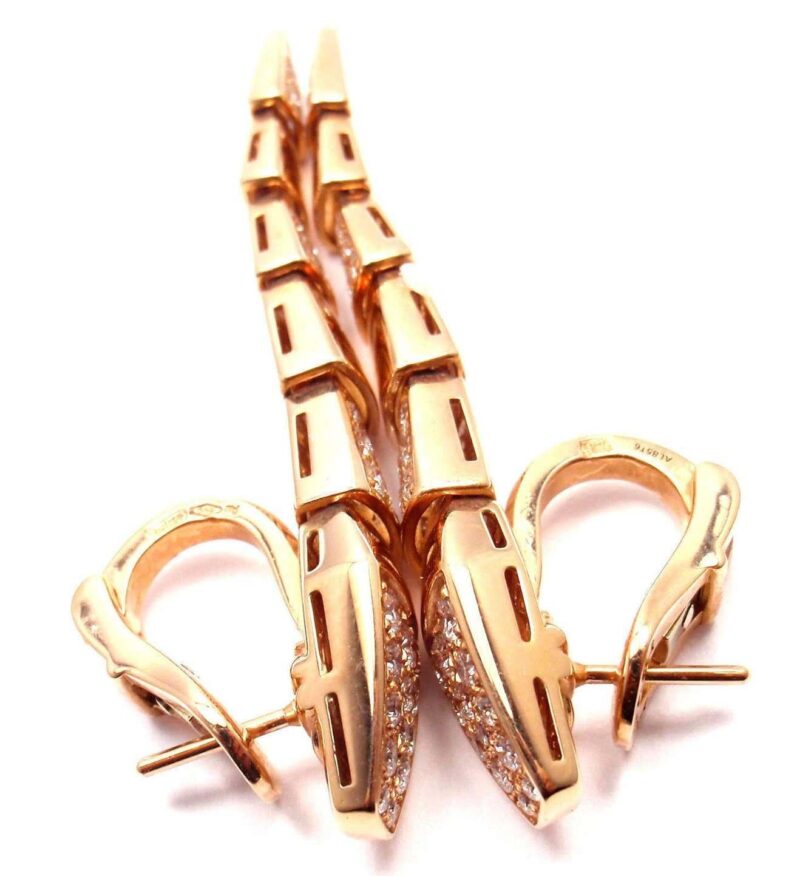 Bulgari Serpenti Rose Gold Earrings Partial Diamond Pave Drop Earrings 6