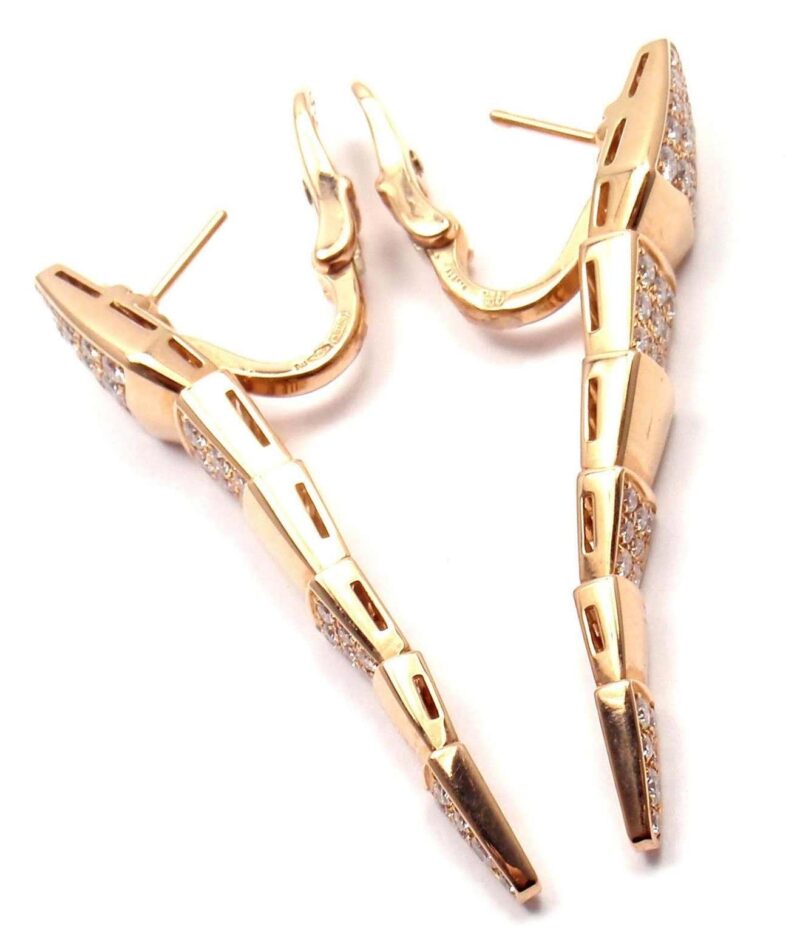 Bulgari Serpenti Rose Gold Earrings Partial Diamond Pave Drop Earrings 5