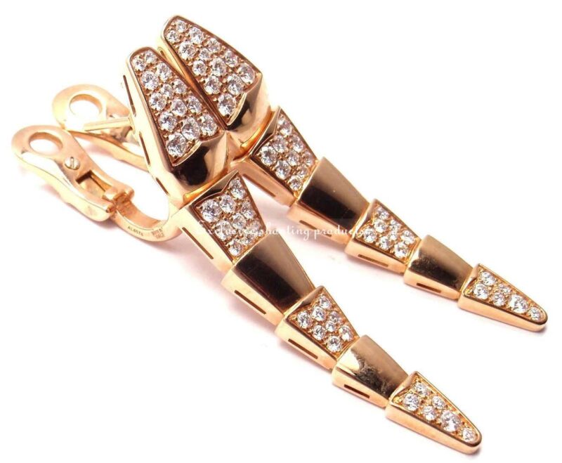 Bulgari Serpenti Rose Gold Earrings Partial Diamond Pave Drop Earrings 4