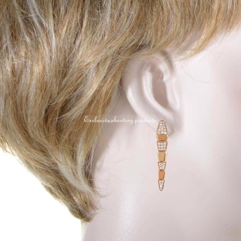 Bulgari Serpenti Rose Gold Earrings Partial Diamond Pave Drop Earrings 3