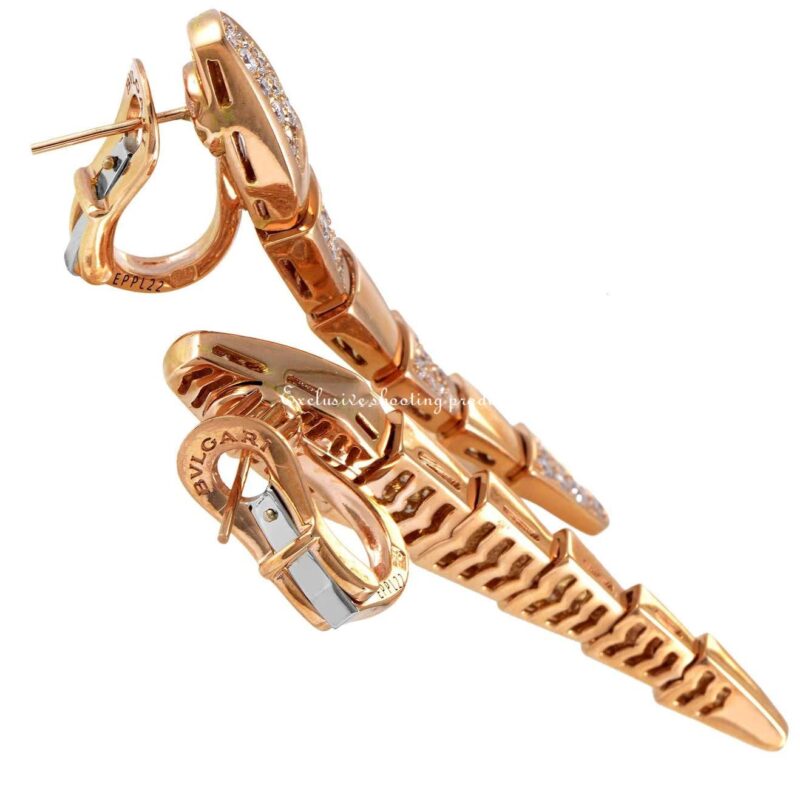 Bulgari Serpenti Rose Gold Earrings Partial Diamond Pave Drop Earrings 2