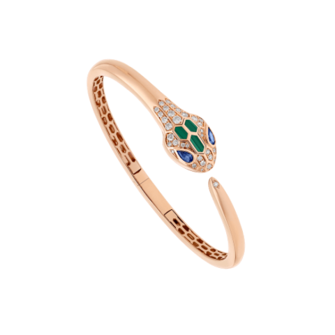 Bulgari Serpenti 356204 18 kt rose gold bracelet set with blue sapphire eyes malachite elements and pavé diamonds 1