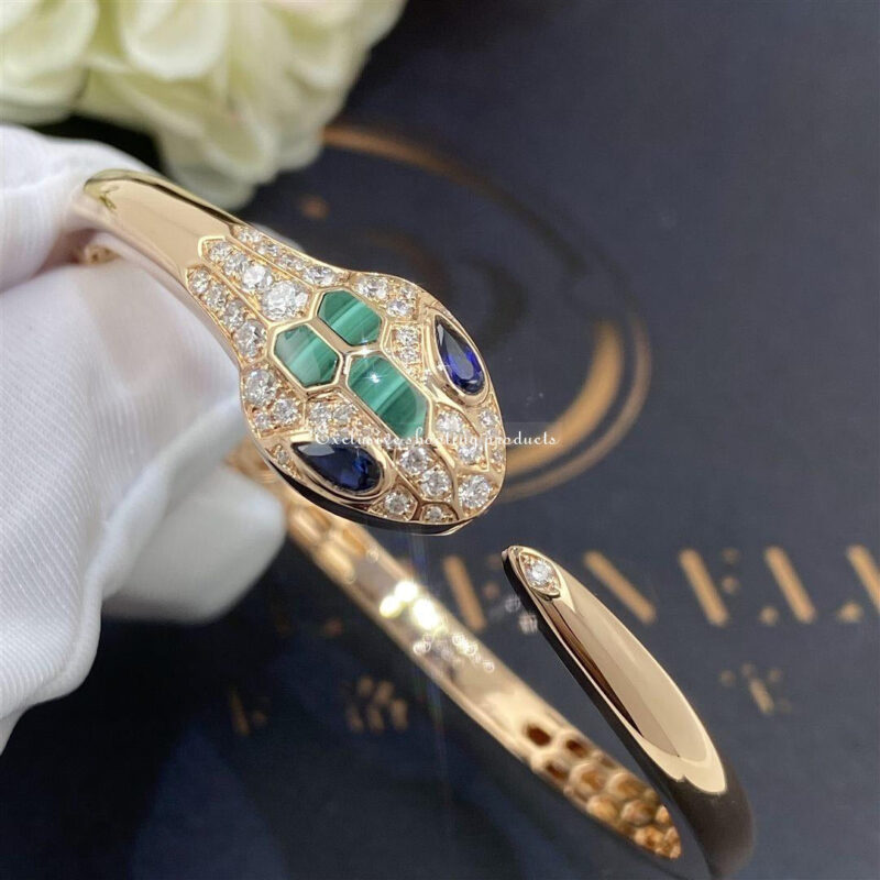 Bulgari Serpenti 356204 18 kt rose gold bracelet set with blue sapphire eyes malachite elements and pavé diamonds 6