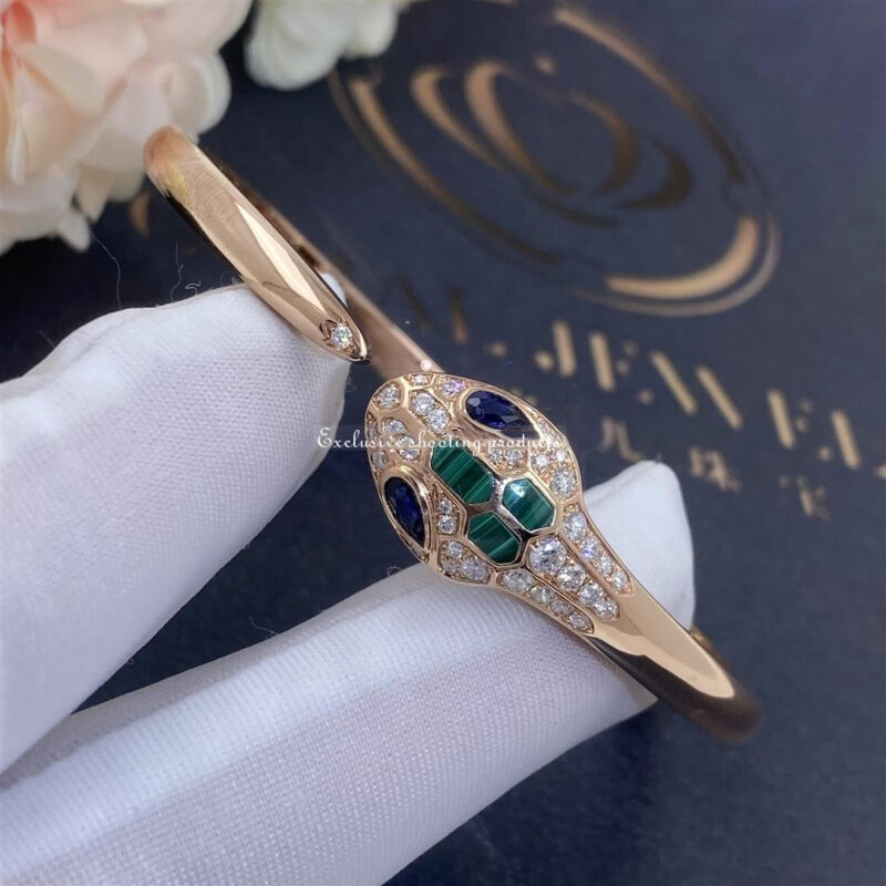 Bulgari Serpenti 356204 18 kt rose gold bracelet set with blue sapphire eyes malachite elements and pavé diamonds 5