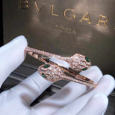 Bulgari Serpenti 356522-1 18 kt rose gold bracelet set with emerald eyes and pavé diamonds 9