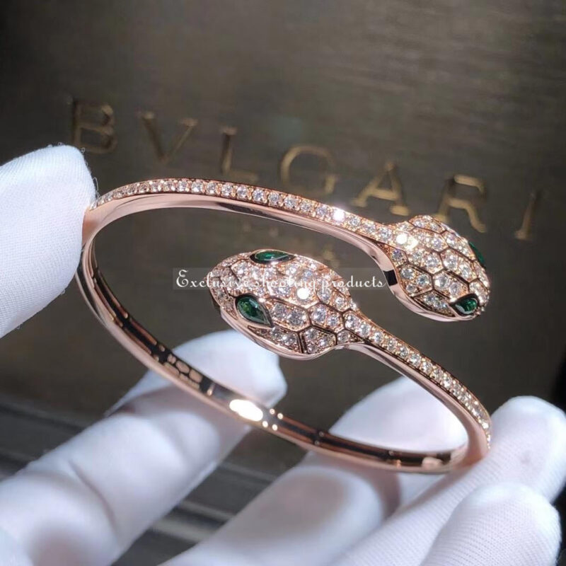 Bulgari Serpenti 356522-1 18 kt rose gold bracelet set with emerald eyes and pavé diamonds 8