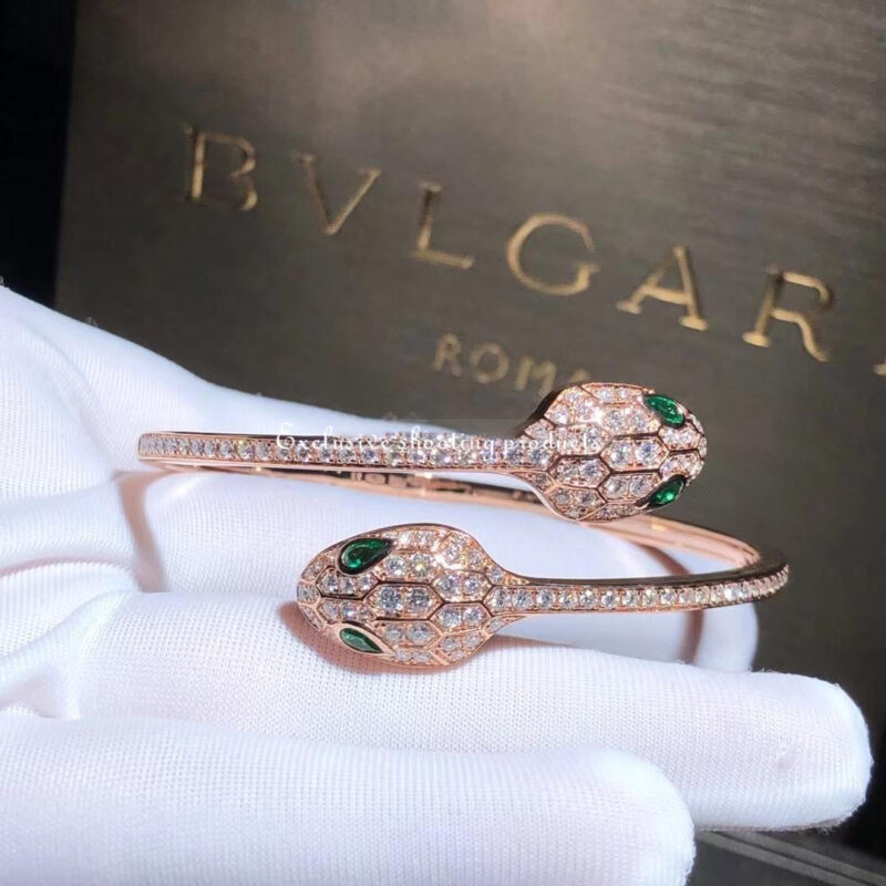 Bulgari Serpenti 356522-1 18 kt rose gold bracelet set with emerald eyes and pavé diamonds 7