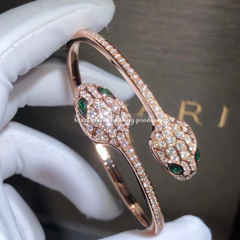 Bulgari Serpenti 356522-1 18 kt rose gold bracelet set with emerald eyes and pavé diamonds 4