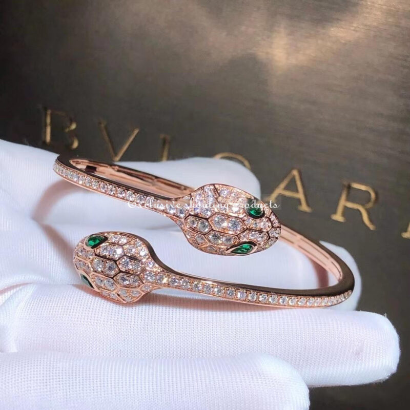 Bulgari Serpenti 356522-1 18 kt rose gold bracelet set with emerald eyes and pavé diamonds 3