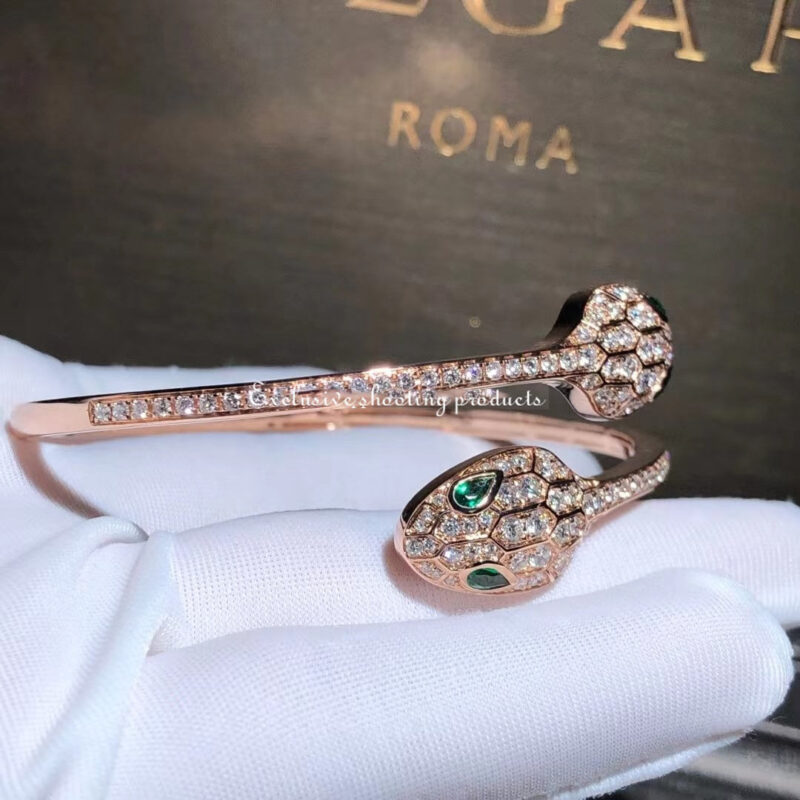 Bulgari Serpenti 356522-1 18 kt rose gold bracelet set with emerald eyes and pavé diamonds 2