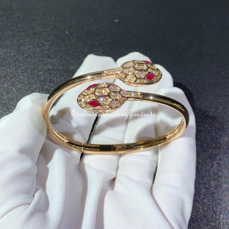 Bulgari Serpenti 356504 18 kt rose gold bracelet set with rubellite eyes and pavé diamonds 14
