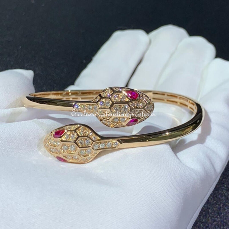 Bulgari Serpenti 356504 18 kt rose gold bracelet set with rubellite eyes and pavé diamonds 13