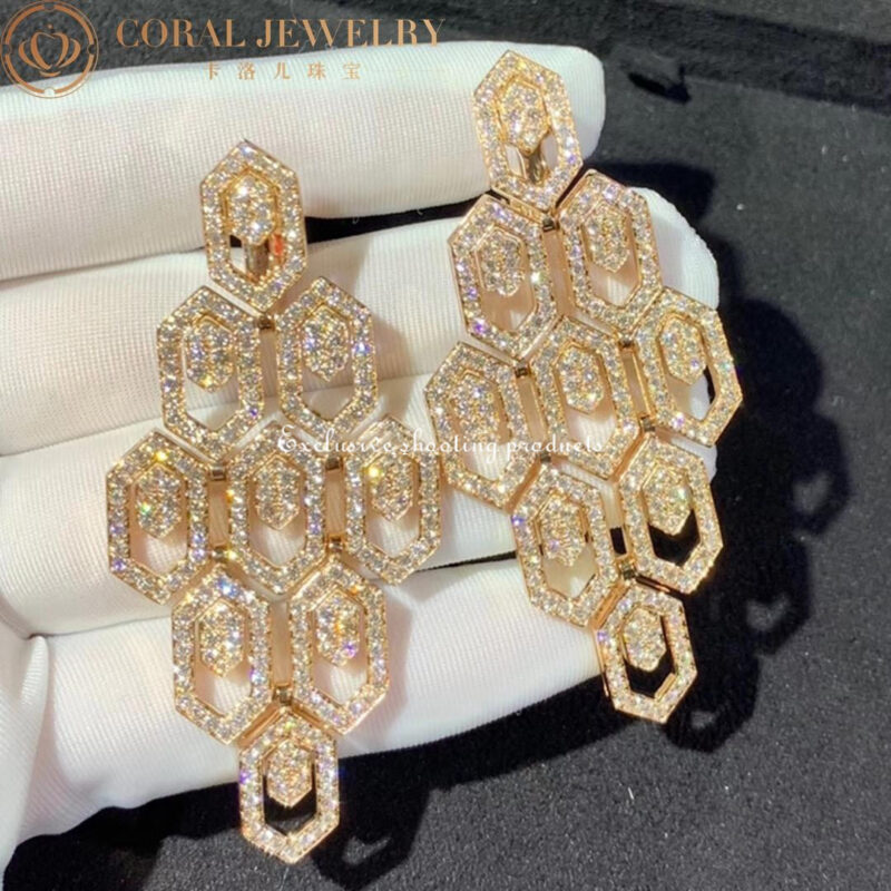 Bulgari Serpenti 356507 18 kt rose gold earrings set with pavé diamonds 13