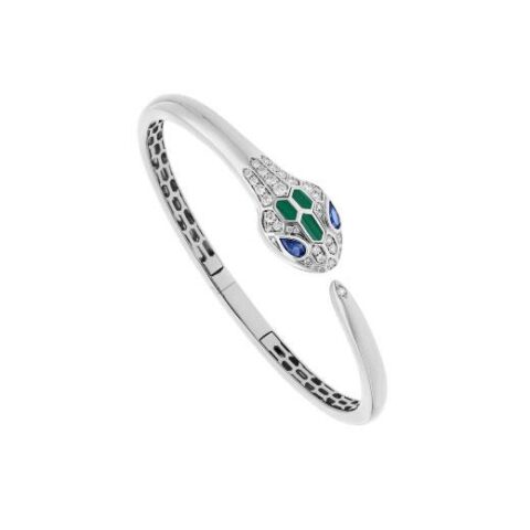 Bulgari Serpenti 356204-WG 18 kt white gold bracelet set with blue sapphire eyes malachite elements and pavé diamonds 1