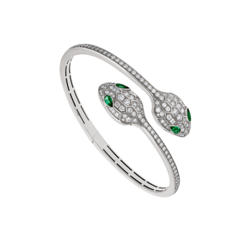 Bulgari 356522 Serpenti 18 kt white gold bracelet set with emerald eyes and pavé diamonds 1