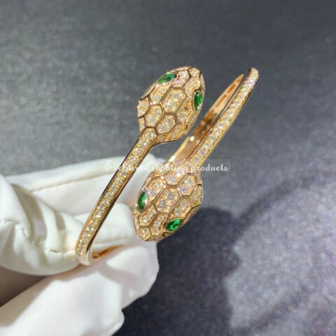 Bulgari 356522-YG Serpenti 18 kt yellow gold bracelet set with emerald eyes and pavé diamonds 6