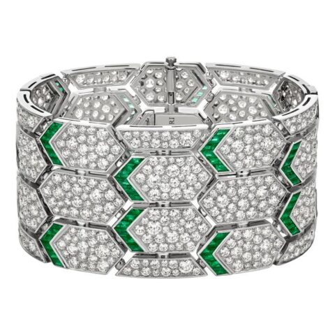 Bulgari Serpenti 353848 bracelet 18kt white gold with emeralds and pavé diamonds 1