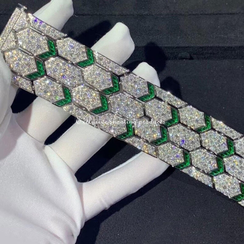 Bulgari Serpenti 353848 bracelet 18kt white gold with emeralds and pavé diamonds 9